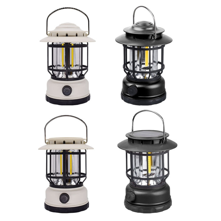 Retro Oplaadbare Campinglamp met Solar – Dimbaar & Lichtgewicht (Zwart/Wit)