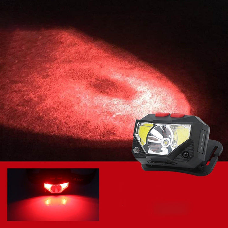 LED Hoofdlamp - Licht - 3 Lichtstanden - Kantelbaar - Verstelbaar - Draagbaar - Nacht - LED lamp - Hardloopverlichting - Sport Verlichting - Fiets Verlichting vis verlichting + Sensor aan/uit zwart/rood