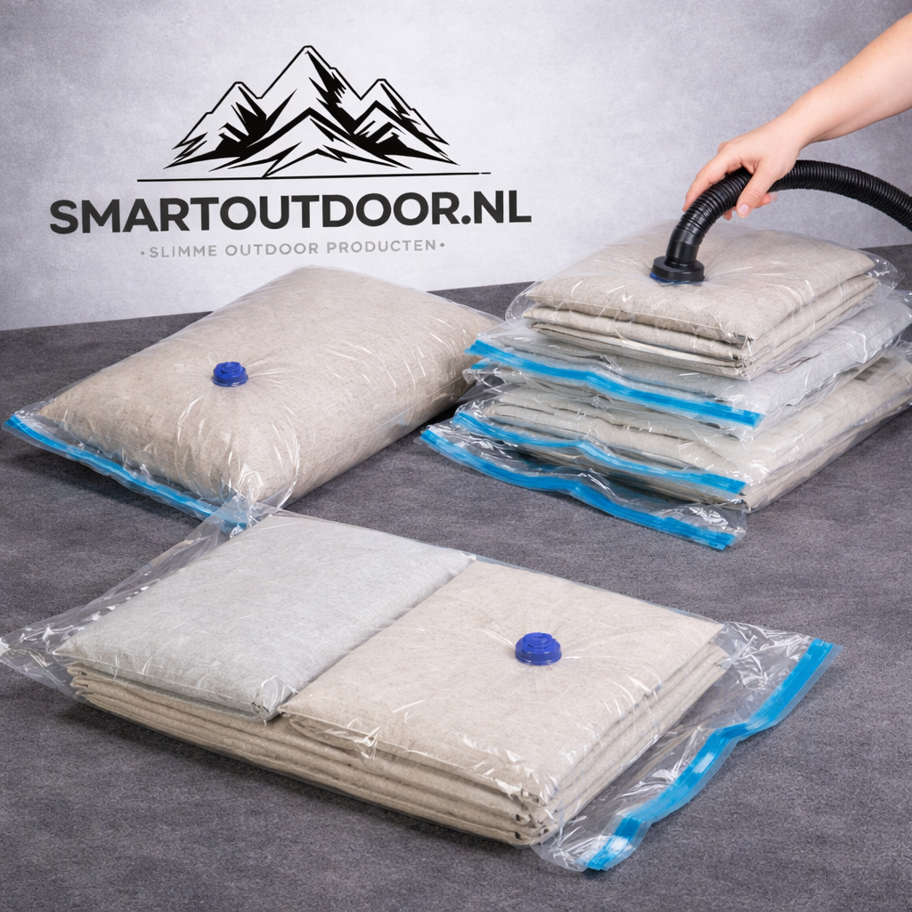 SmartOutdoor Vacuümzakken Kleding Set 4 Stuks (60x80 cm) met Elektrische Pomp Wit – Opbergzakken voor Dekbed & Reizen – Ruimtebesparend & Oplaadbaar