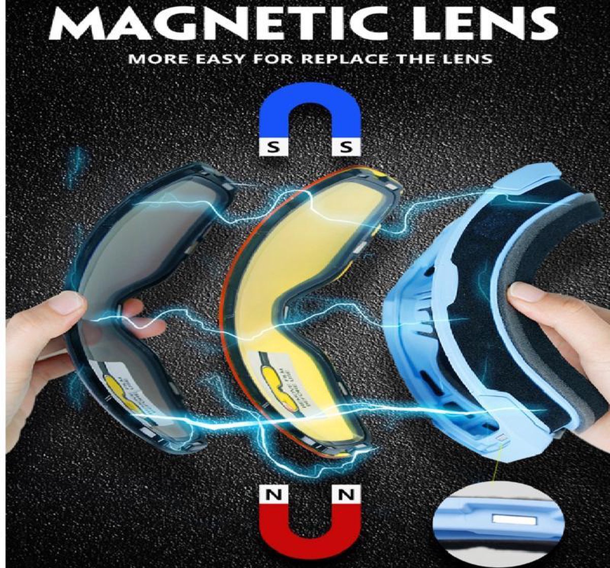 Skibril met verwisselbare magnetische lens