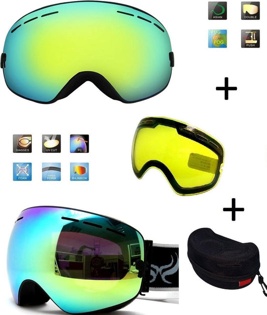 Ski Bril F Type 4 – Frameless Design met Extra Lens & Opbergbox (Zwart/gold) Cat. 0 tot 4 - ☀/☁