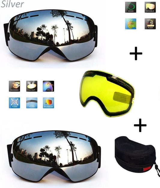 Ski Bril F Type 7 – Frameless Design met Extra Lens & Opbergbox (Zwart/zilver) Cat. 0 tot 4 - ☀/☁