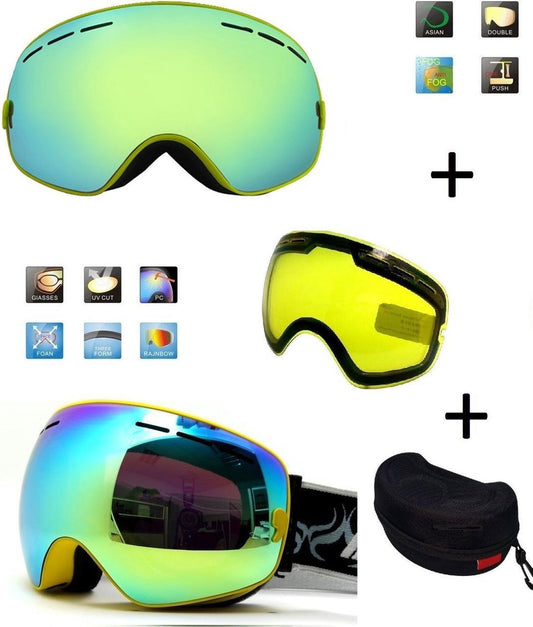 Ski Bril F Type 6 – Frameless Design met Extra Lens & Opbergbox (Geel) Cat. 0 tot 4 - ☀/☁