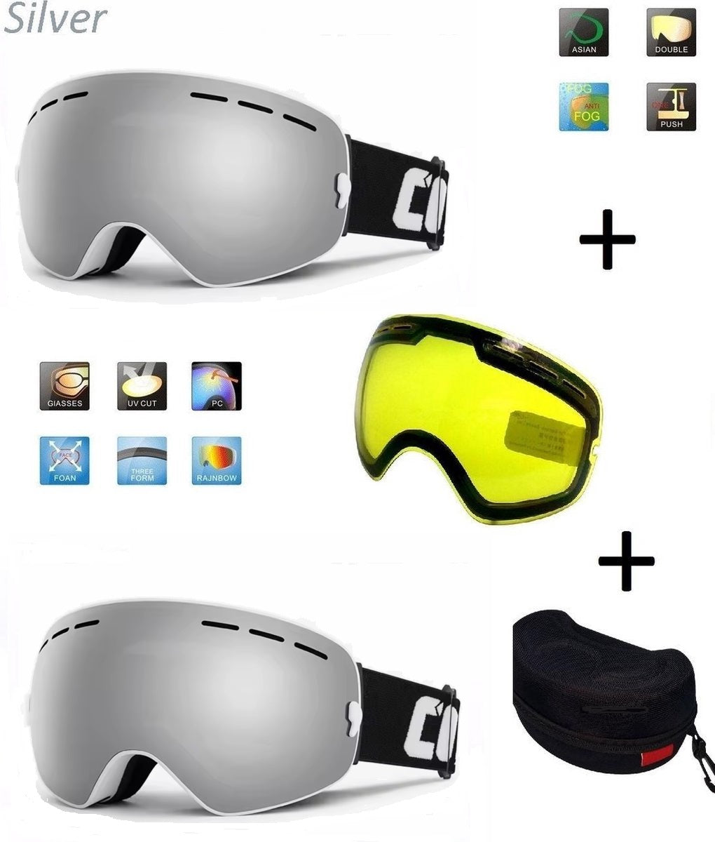 Ski Bril F Type 12 – Frameless Design met Extra Lens & Opbergbox (Wit/zilver) Cat. 0 tot 4 - ☀/☁