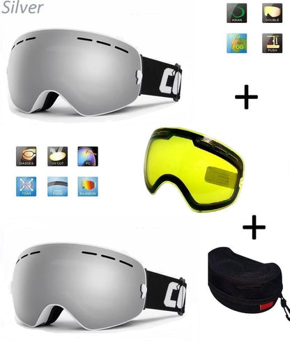 Ski Bril F Type 12 – Frameless Design met Extra Lens & Opbergbox (Wit/zilver) Cat. 0 tot 4 - ☀/☁