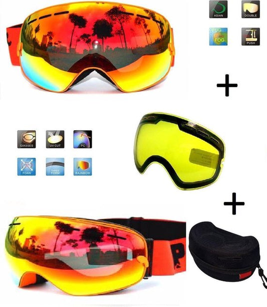 Ski Bril F Type 9 – Frameless Design met Extra Lens & Opbergbox (Oranje) Cat. 0 tot 4 - ☀/☁