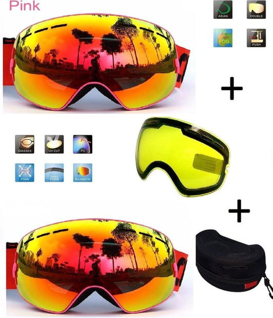 Ski Bril F Type 10 – Frameless Design met Extra Lens & Opbergbox (Rood/roze) Cat. 0 tot 4 - ☀/☁