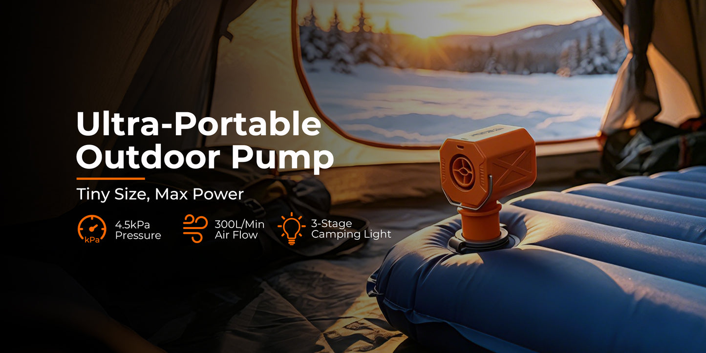 RoosCamp Air Master Cube – compacte elektrische luchtpomp met campinglamp