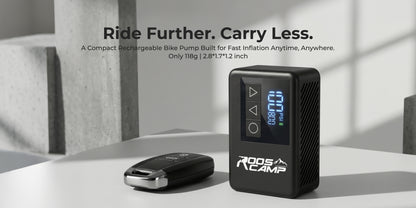 RoosCamp Bike Pump LT – compacte elektrische fietspomp met LCD-display en LED-lamp