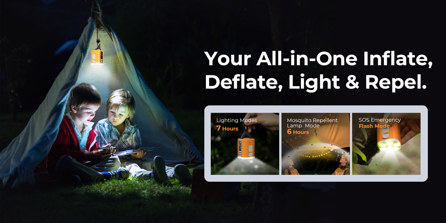 RoosCamp Air Master SL – compacte elektrische luchtpomp met campinglamp en muggenwerende functie