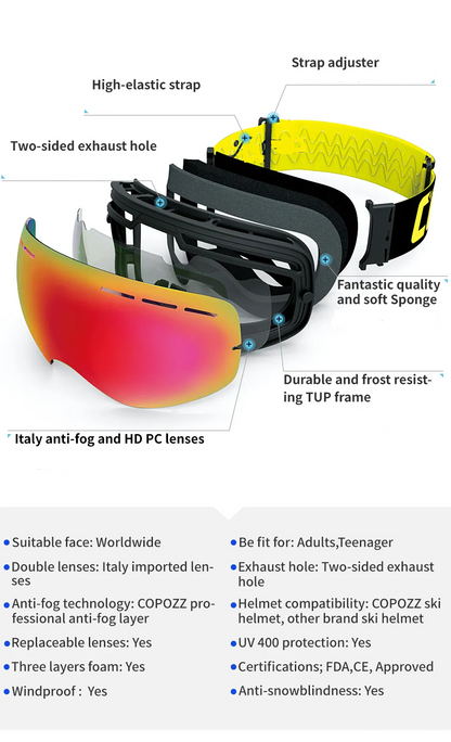 Skibril AX Type 2 – Frameless Look met Magnetische Lenswissel (Zwart/zilver) Cat. 0 tot 4 - ☀/☁