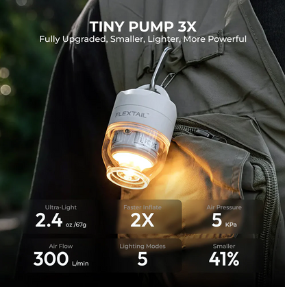 FLEXTAIL TINY PUMP 3X - Hoge snelheid 2-in-1 oplaadbare luchtpomp en zaklamp lichtgewicht kleur WIT.