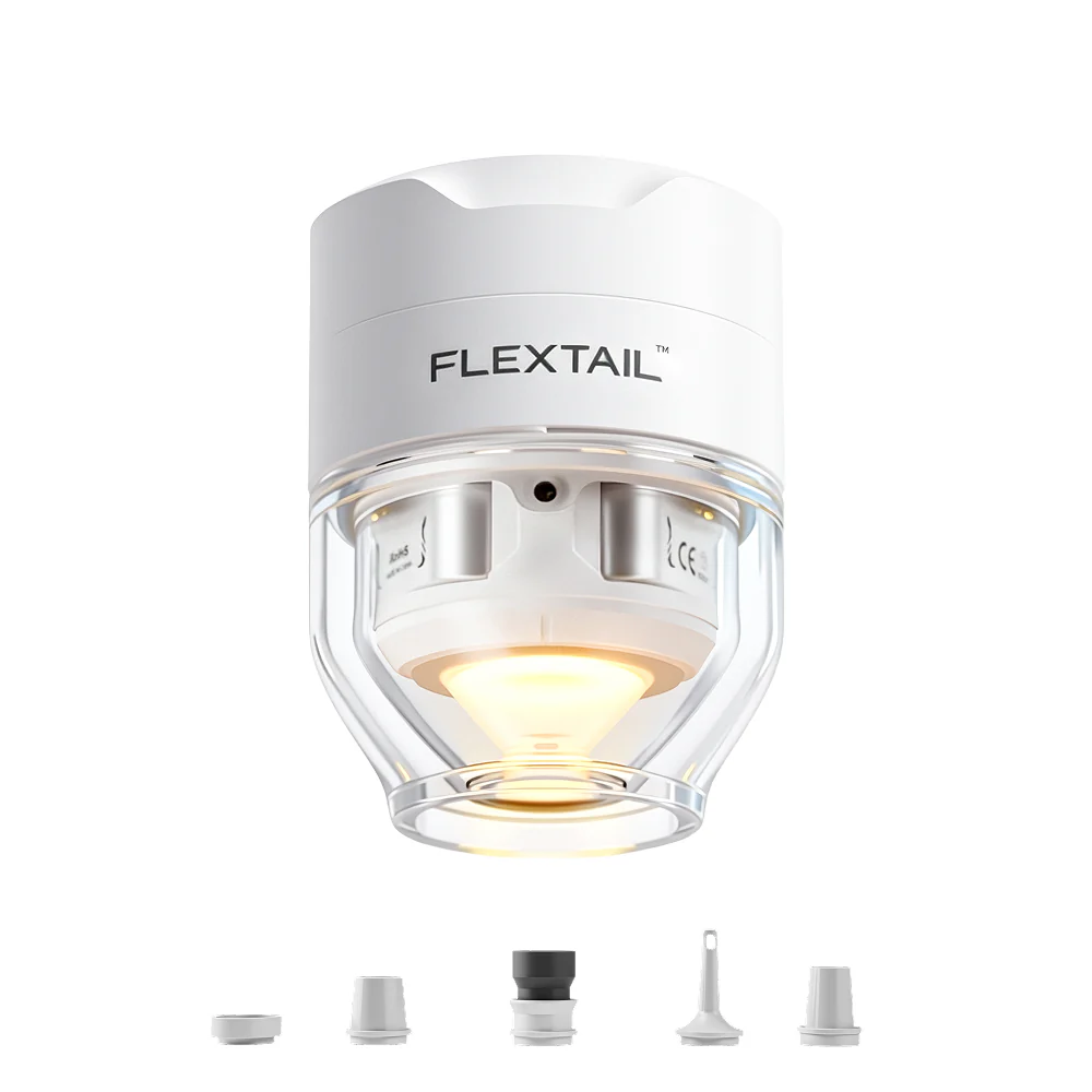 FLEXTAIL TINY PUMP 3X - Hoge snelheid 2-in-1 oplaadbare luchtpomp en zaklamp lichtgewicht kleur WIT.