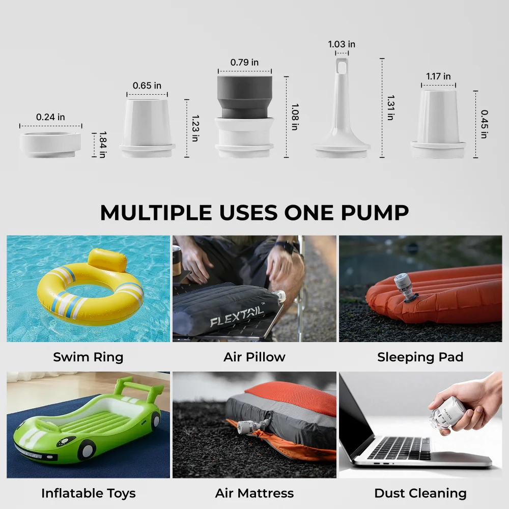 FLEXTAIL TINY PUMP 3X - Hoge snelheid 2-in-1 oplaadbare luchtpomp en zaklamp lichtgewicht kleur WIT.