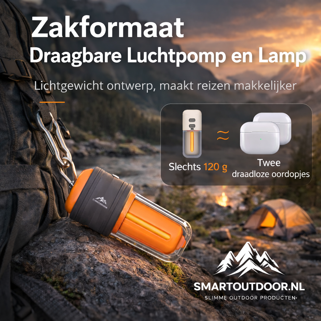 SmartOutdoor Zero X4 Mini Luchtpomp Zwart – Oplaadbaar & Draagbaar – Met LED Lamp – Elektrische Luchtbed & Vacuüm Pomp – Inclusief 5 Opzetstukken – Voor Camping & Zwemband