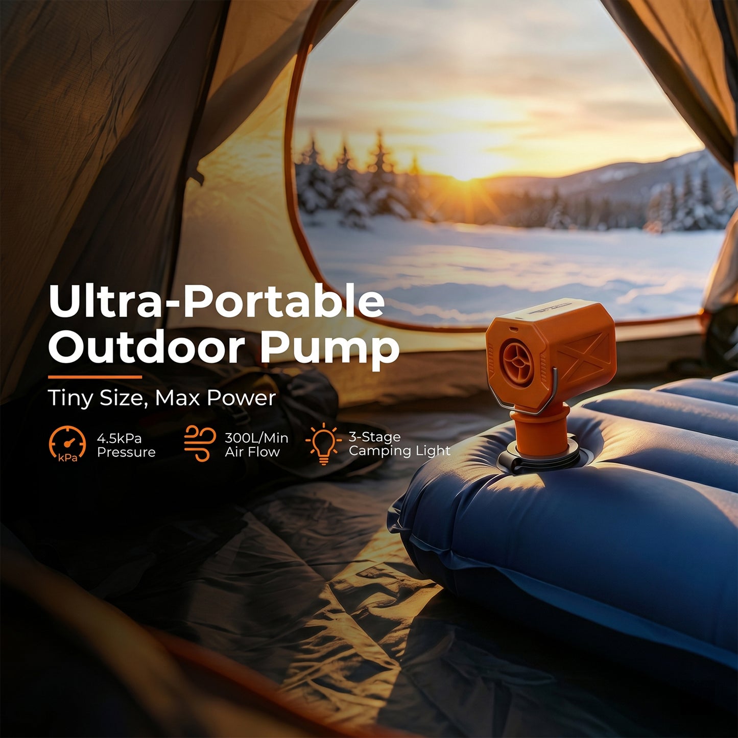 RoosCamp Air Master Cube – compacte elektrische luchtpomp met campinglamp
