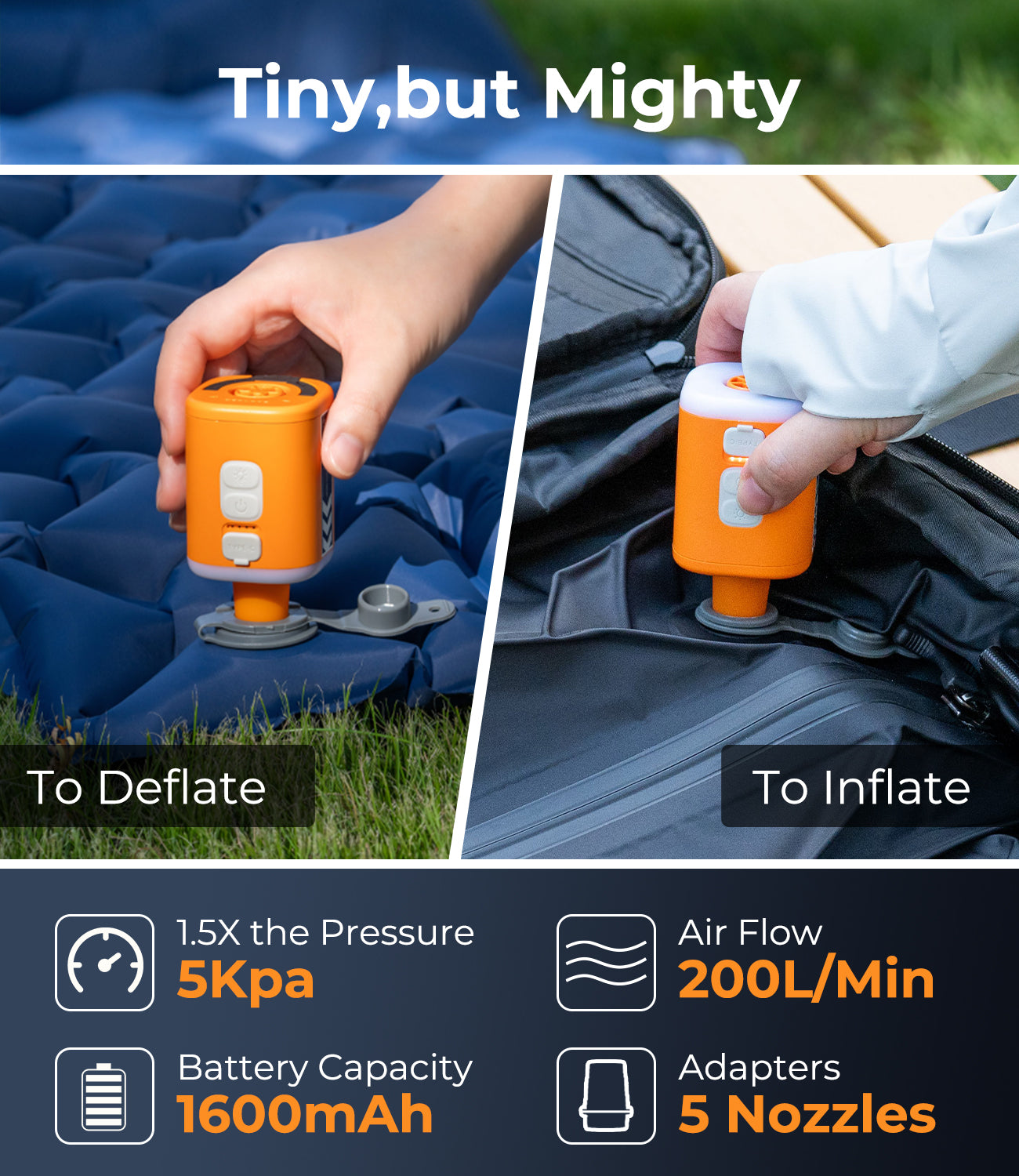 RoosCamp Air Master SL – compacte elektrische luchtpomp met campinglamp en muggenwerende functie