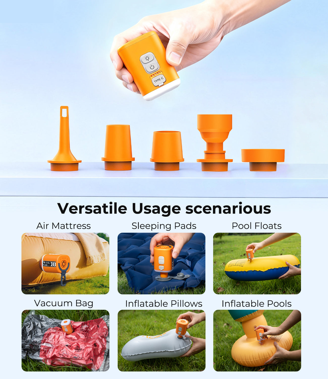 RoosCamp Air Master SL – compacte elektrische luchtpomp met campinglamp en muggenwerende functie