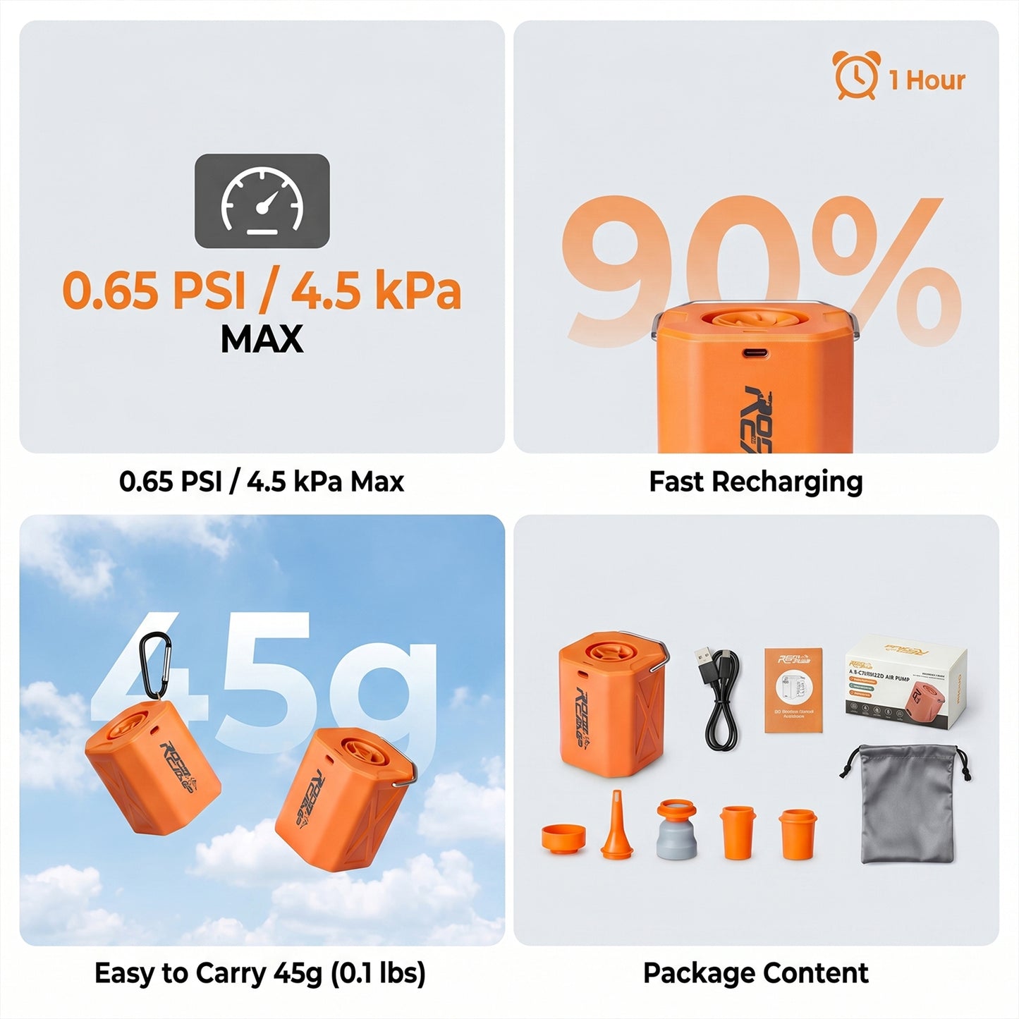 RoosCamp Air Master Cube – compacte elektrische luchtpomp met campinglamp