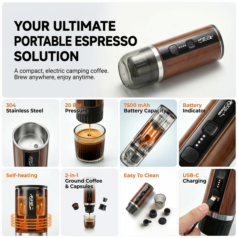 Rooscamp Barista-kwaliteit koffie, waar je ook bent – met de  Draagbare Elektrische Espressomachine