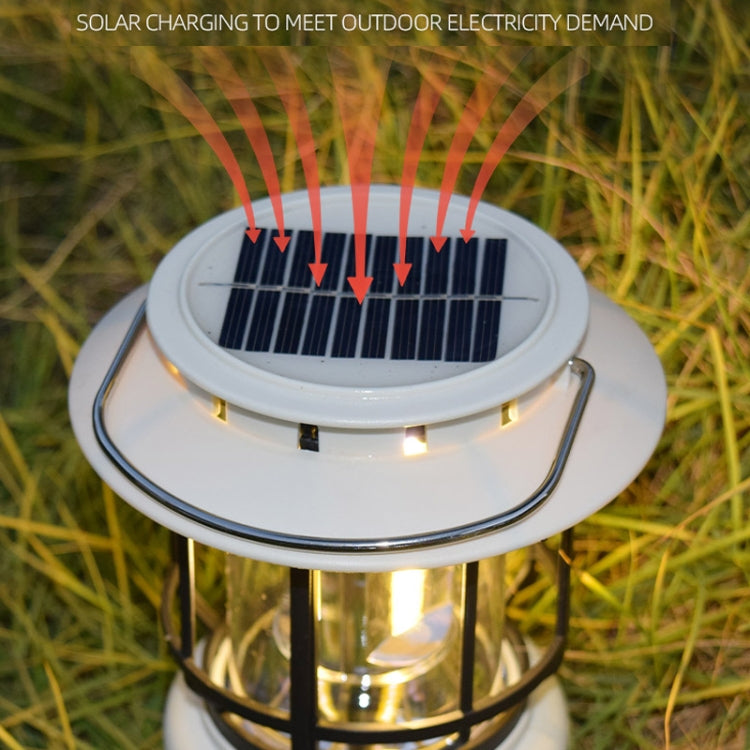 Retro Oplaadbare Campinglamp met Solar – Dimbaar & Lichtgewicht (Zwart/Wit)