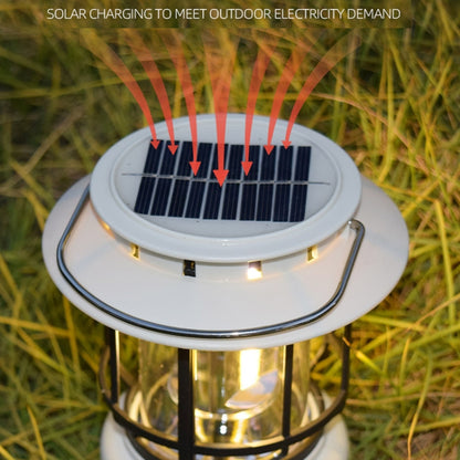 Retro Oplaadbare Campinglamp met Solar – Dimbaar & Lichtgewicht (Zwart/Wit)
