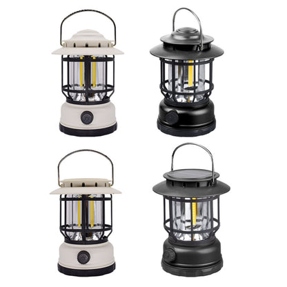 Retro Oplaadbare Campinglamp met Solar – Dimbaar & Lichtgewicht (Zwart/Wit)