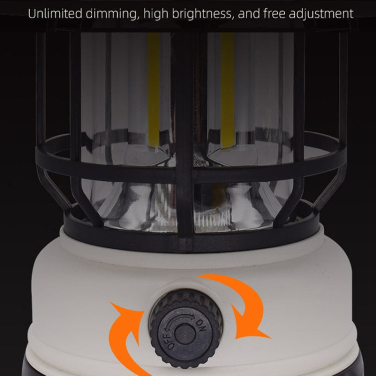 Retro Oplaadbare Campinglamp met Solar – Dimbaar & Lichtgewicht (Zwart/Wit)