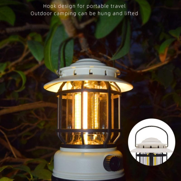 Retro Oplaadbare Campinglamp met Solar – Dimbaar & Lichtgewicht (Zwart/Wit)