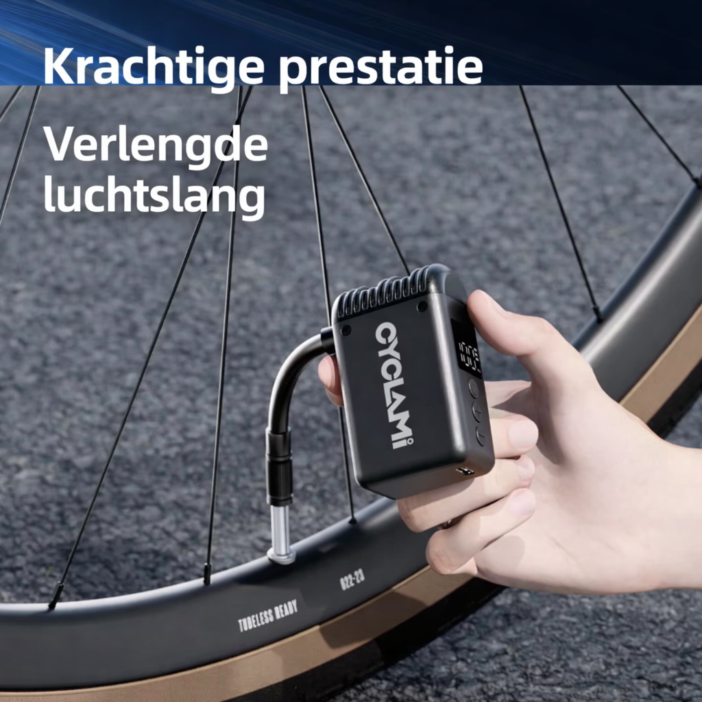 CYCLAMI A2 Mini Elektrische Fietspomp – Compact, Krachtig & Altijd Klaar (100 PSI) Digitaal Display