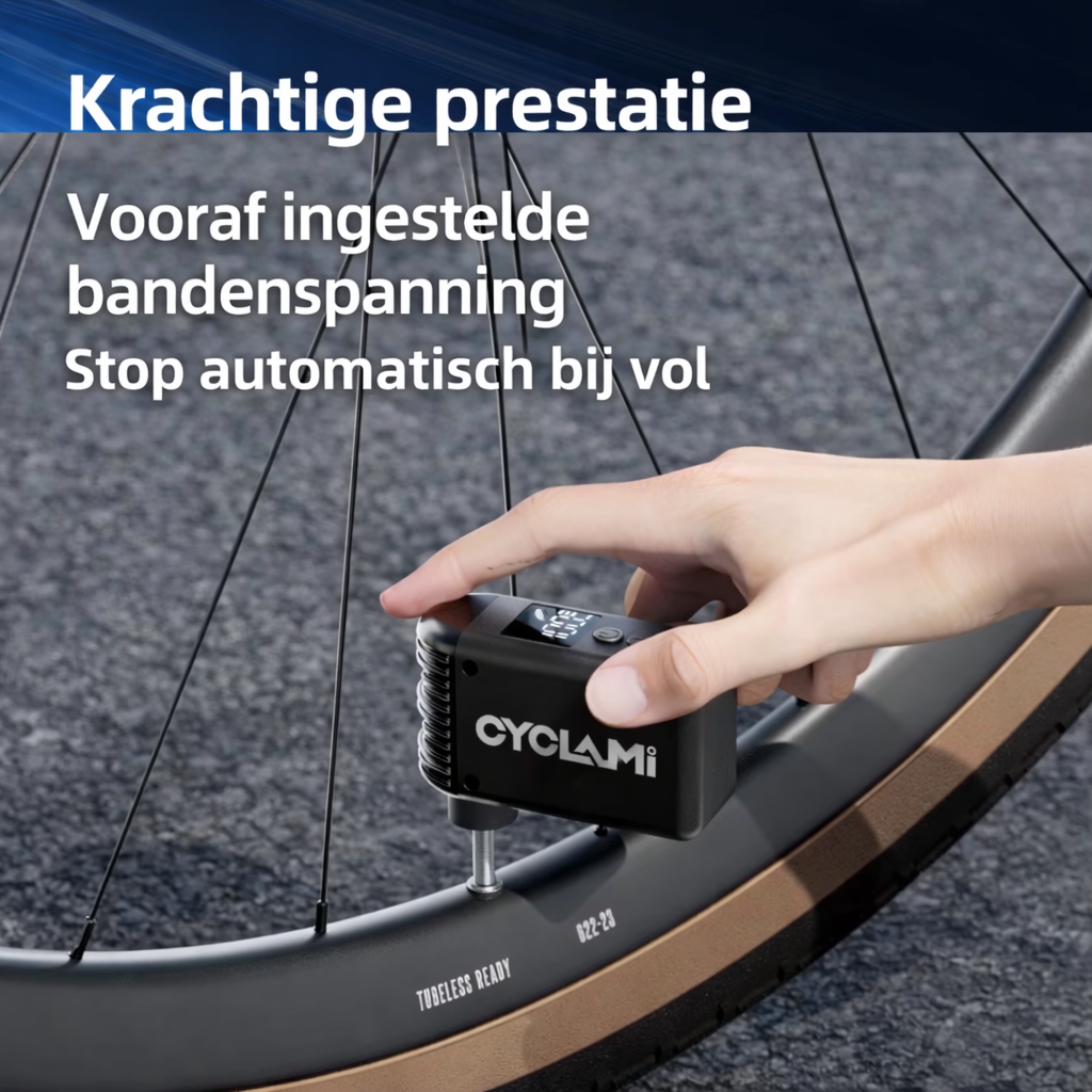 CYCLAMI A2 Mini Elektrische Fietspomp – Compact, Krachtig & Altijd Klaar (100 PSI) Digitaal Display