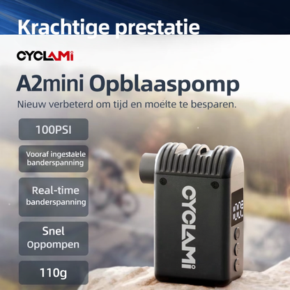 CYCLAMI A2 Mini Elektrische Fietspomp – Compact, Krachtig & Altijd Klaar (100 PSI) Digitaal Display