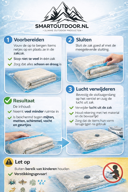 Vacuüm Opbergzakken 70x100 cm (4 Stuks) – Voor Kleding, Dekbedden & Reizen – Smartoutdoor