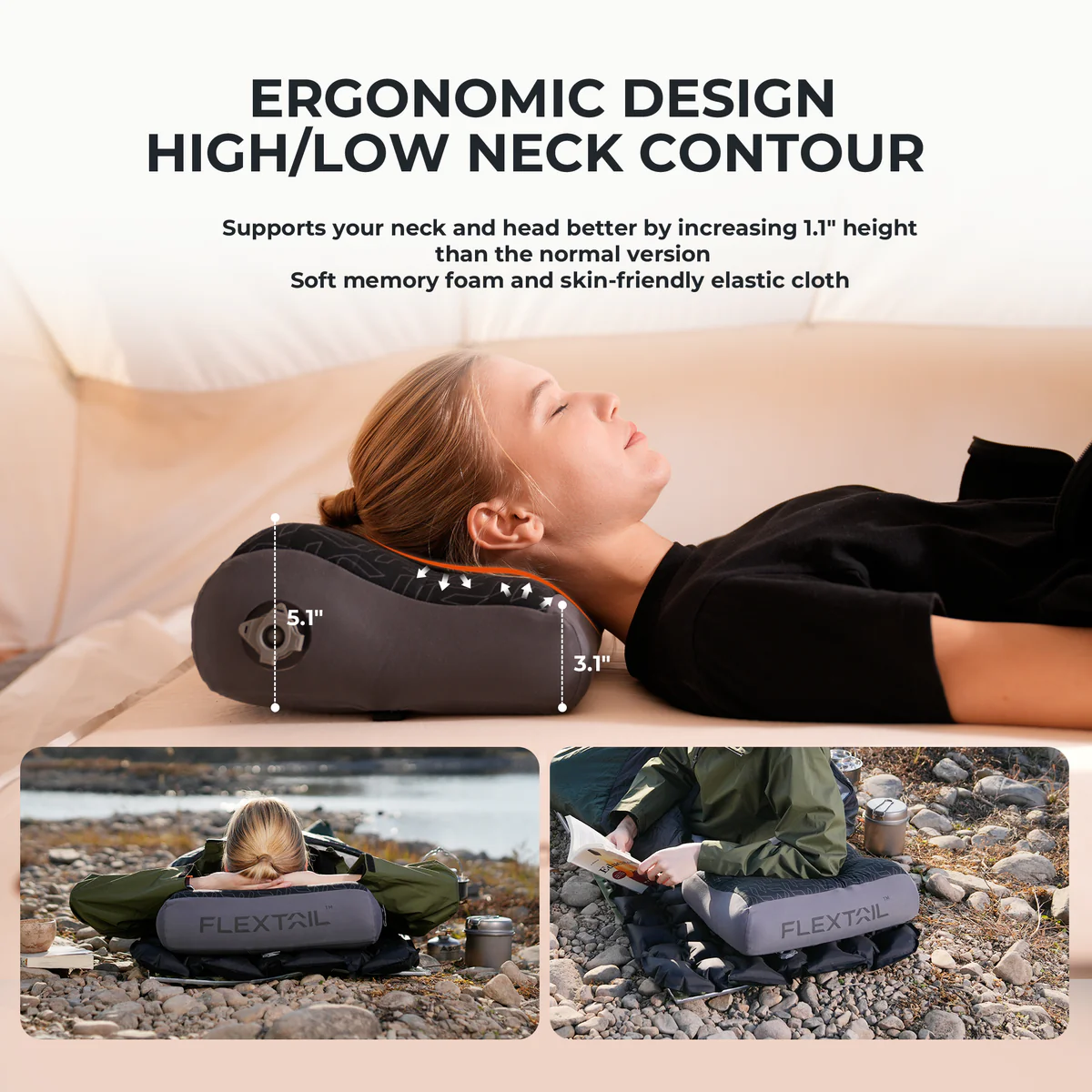 Flextail Zero Pillow Bruin – Ergonomisch Luchtkussen voor Onderweg
