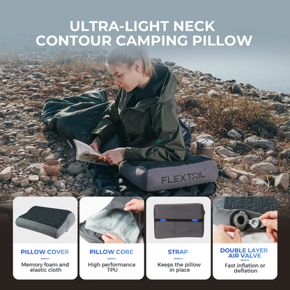 Flextail Zero Pillow Bruin – Ergonomisch Luchtkussen voor Onderweg