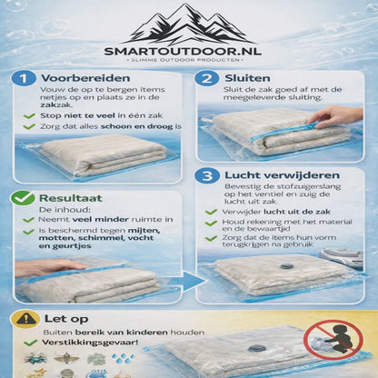 Vacuüm Opbergzakken 70x100 cm (4 Stuks) – Voor Kleding, Dekbedden & Reizen – Smartoutdoor