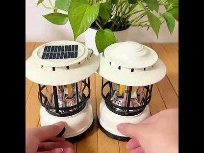 Retro Oplaadbare Campinglamp met Solar – Dimbaar & Lichtgewicht (Zwart/Wit)