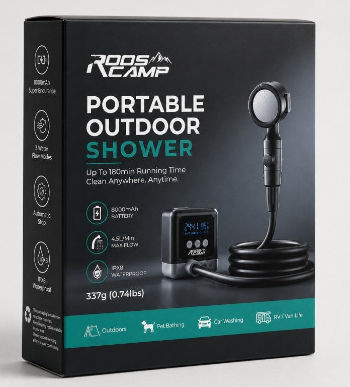 RoosCamp Shower Pro – Draagbare Campingdouche voor Outdoor, Reizen en Kamperen