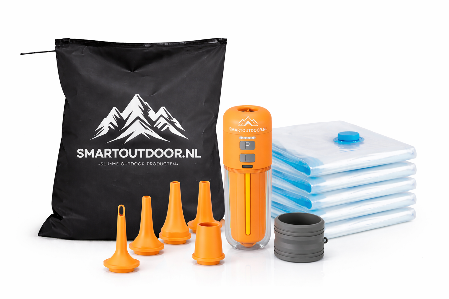 SmartOutdoor Vacuümzakken Kleding Set 4 Stuks (60x80 cm) met Elektrische Pomp Oranje – Opbergzakken voor Dekbed & Reizen – Ruimtebesparend & Oplaadbaar