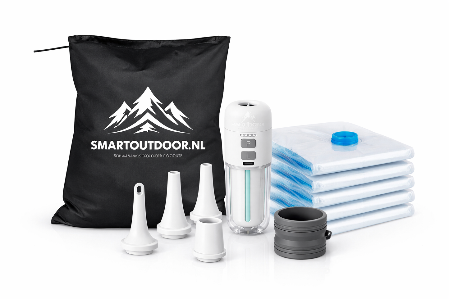 SmartOutdoor Vacuümzakken Kleding Set 4 Stuks (60x80 cm) met Elektrische Pomp Wit – Opbergzakken voor Dekbed & Reizen – Ruimtebesparend & Oplaadbaar