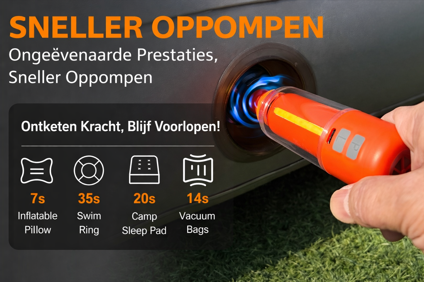 SmartOutdoor Zero X4 Mini Luchtpomp Wit – Oplaadbaar & Draagbaar – Met LED Lamp – Elektrische Luchtbed & Vacuüm Pomp – Inclusief 5 Opzetstukken – Voor Camping & Zwemband